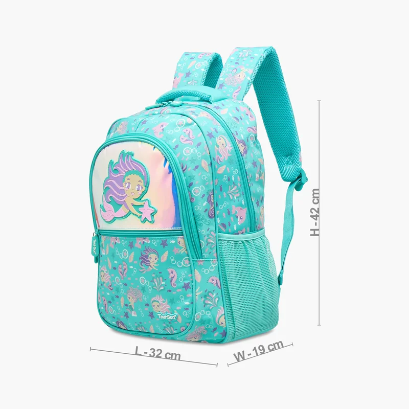 Must MUST Mermaid Print Backpack with Zip Closure and Laptop Compartment - 32x19x42 cms